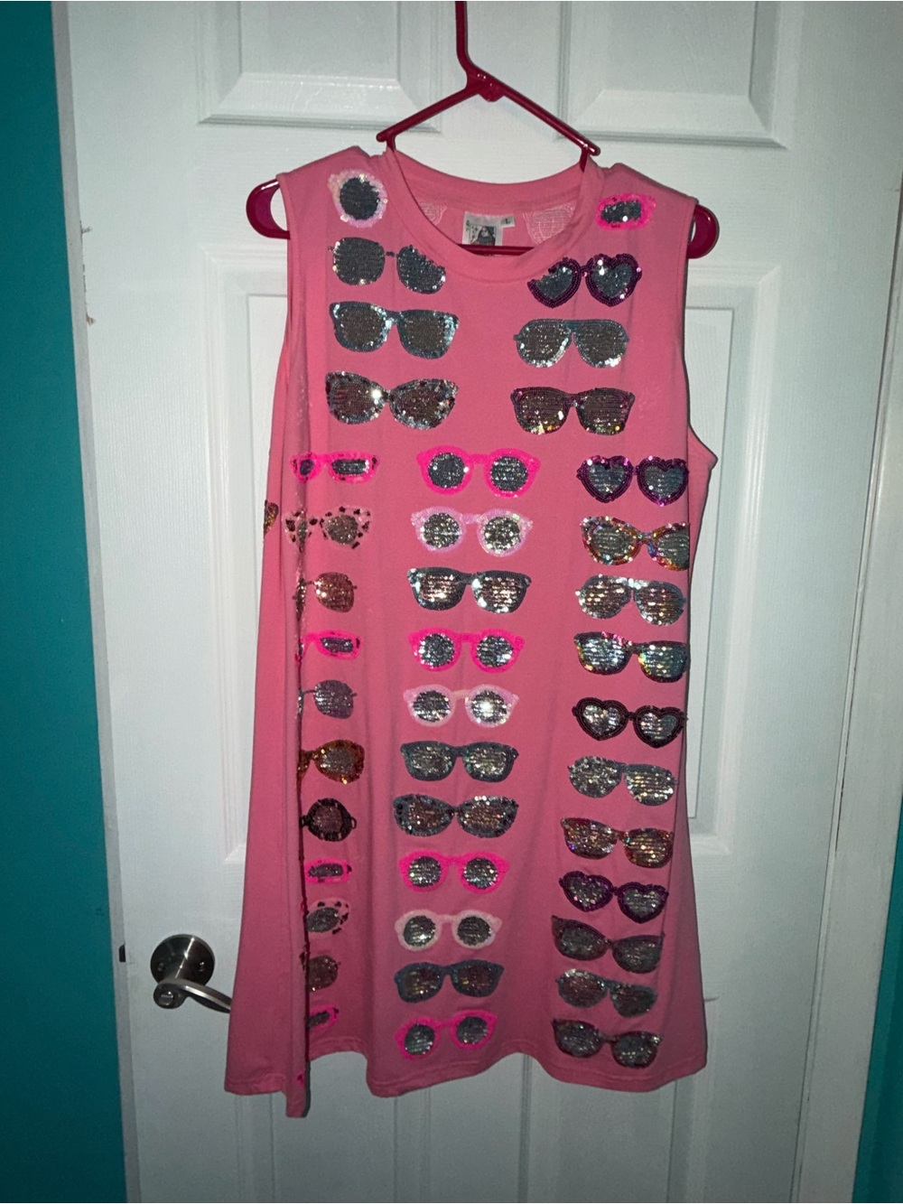 QOS Women’s Pink Sequin Sunglasses Tank Dress